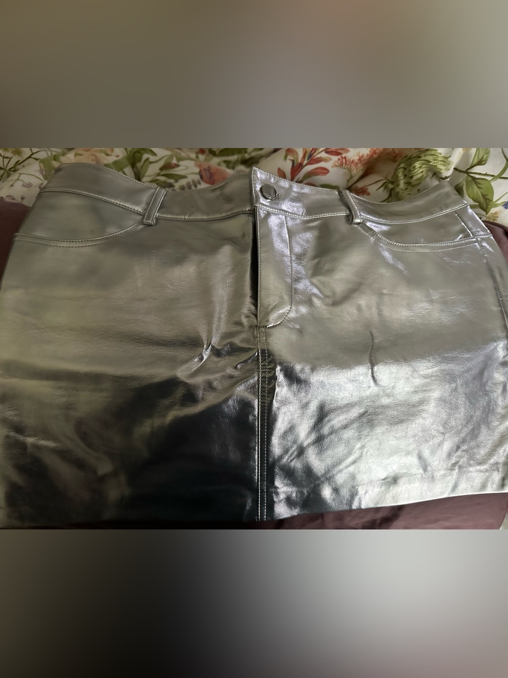 Mango Metallic Silver Mini Skirt